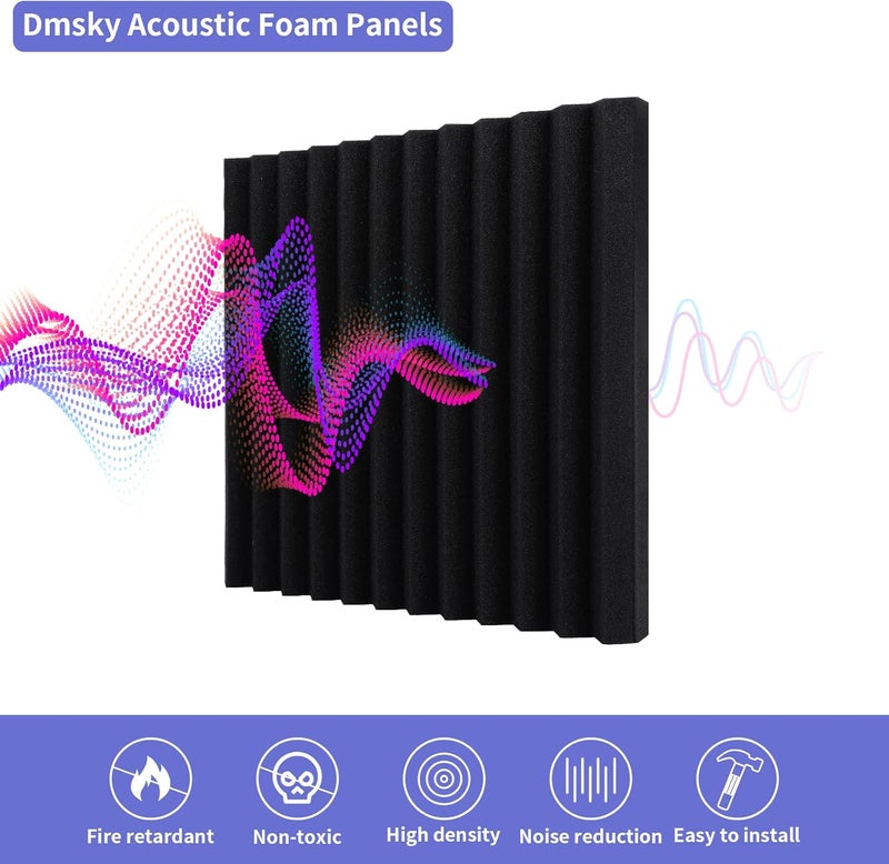 Dmsky 24 Pack Acoustic Panels, 1" X 12" X 12" Acoustic Foam Panels, Sound Proof Foam Panels, Self-Adhesive Soundproof Wall Panels ,Fire-Proofed Soundproofing Wedges,Acoustic Treatment Foams for Home-Black - Image 3